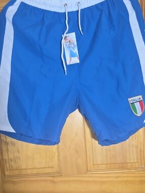 Italina Blue and White Sport Shorts with Italia Shield Patch